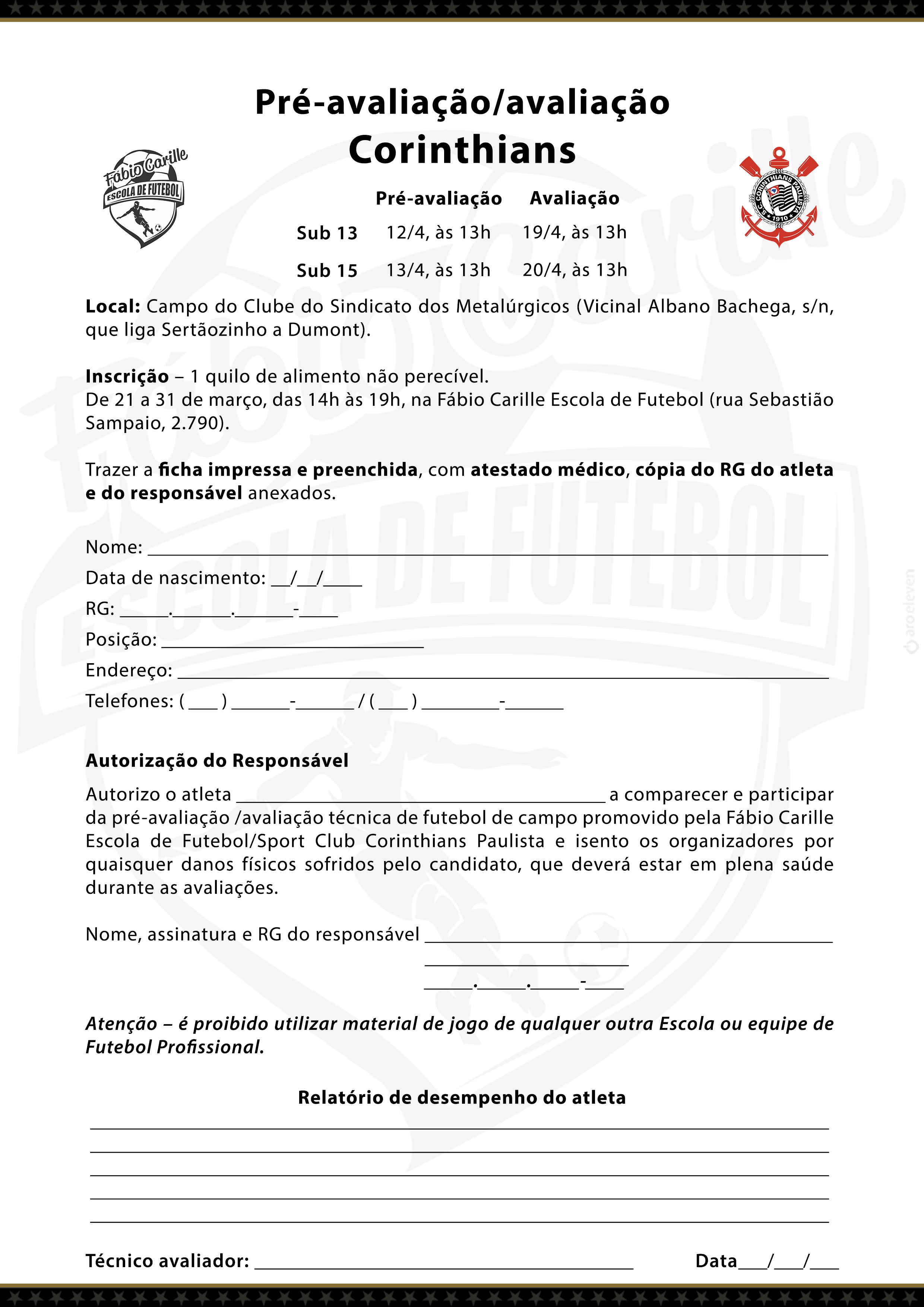 Sport Club Corinthians Paulista, Ficha do Jogo